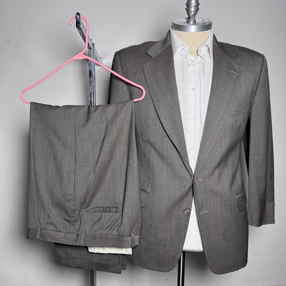 Joseph Abboud Suit Mens 42R W34 Brown Pinstripe Wool 2 Button Vintage USA
